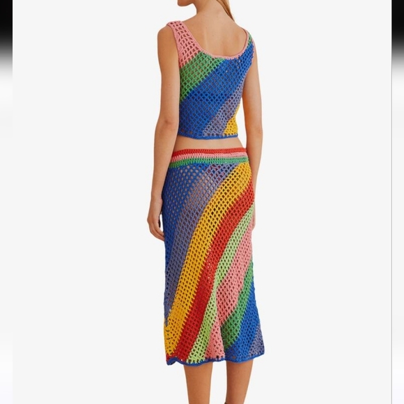 NWT Farm Rio Diagonal Stripes Crochet Midi Skirt Size M Boho Beach Coverup  $215 - Picture 3 of 12